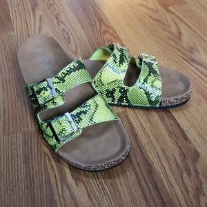 Womens Weeboo 7.5 neon green snake print slides